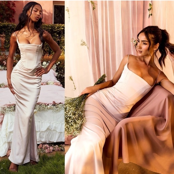 House of CB OLIVETTE Crystal Satin Corset Maxi Dress